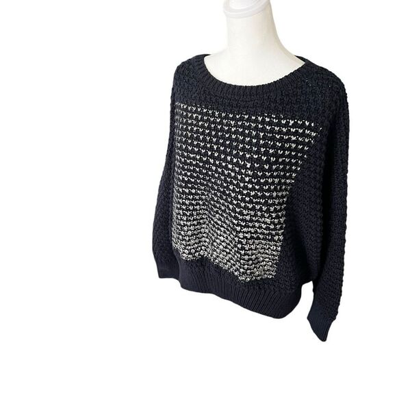 Planet by Lauren G Chunky Knit Popcorn Metallic Sweater Navy Blue & Silver Mediu - Picture 4 of 7